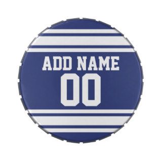 Blue and White Stripes with Name and Number Jelly Belly Candy Tin