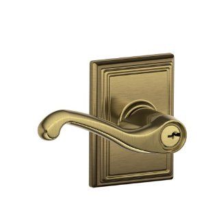 Schlage F51FLA609ADD Addison Collection Flair Keyed Entry Lever, Antique Brass   Entry Door Levers  