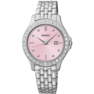 Seiko Women's SXDF89 Dress Pink Dial St. Steel Swarovski Watch Seiko Women's Seiko Watches