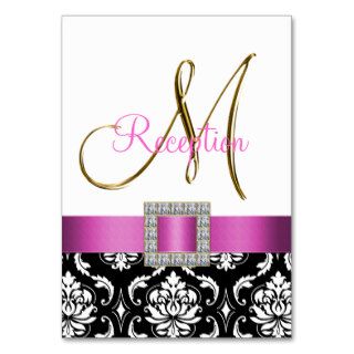 Gold Pink Black Damask Initial Wedding Reception Business Card Templates