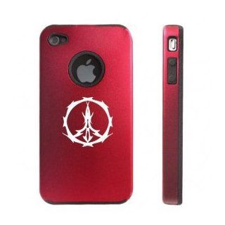 Apple iPhone 4 4S 4G Red D379 Aluminum & Silicone Case Barbed Wire Peace Sign Cell Phones & Accessories