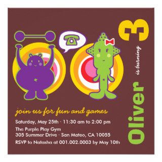 Mr. Purple & Miss Green Cartoon Birthday Party Invitations