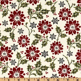 44'' Wide Yuletide Magic Poinsettias Cream/Red Fabric By The Yard