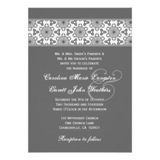 Silver Vintage Pattern Insert Wedding Monogram 208 Custom Announcements