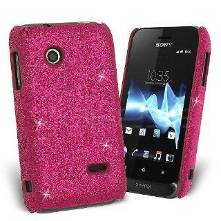 Hot Pink Fine Sparkle Glitter Back Cover Case for Sony Xperia Tipo  Sony Xperia Tipo Case Ultra Slim Glamour Sequins Cover [For Her] Rigid Fit Lightweight Tough Shell Style Clip on Cell Phones & Accessories