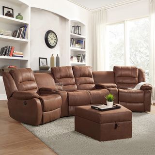 Mossie Chocolate Palomino Microfiber Power 4 seat Reclining Sectional Sofa and Ottoman Sectional Sofas