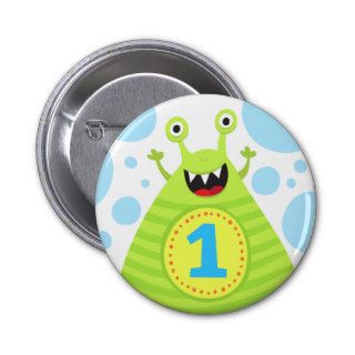 First birthday funny green monster pinback button