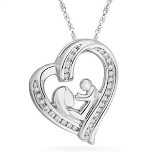 CT. T.W. Diamond Motherly Love Heart Pendant in Sterling Silver