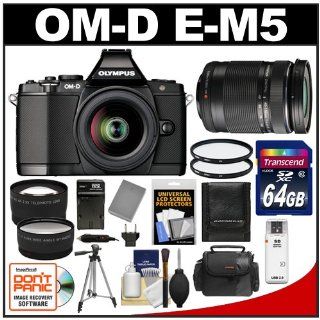 Olympus OM D E M5 Micro 4/3 Digital Camera & 12 50mm Lens (Black/Black) with 40 150mm Lens + 64GB Card + Case + Battery & Charger + Tripod + Lens Set + Filters + Accessory Kit  Point And Shoot Digital Camera Bundles  Camera & Photo