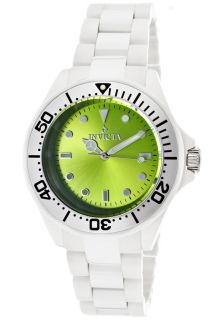 Invicta 11302  Watches,Womens Ceramics Green Dial Silver Tone Bezel White Ceramic, Casual Invicta Quartz Watches