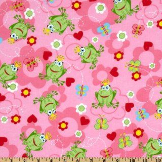 43'' Wide Fabri Quilt Cuddle Flannel Frog Prince Pink Fabric By The Yard