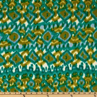 44'' Wide Ikat Crepe De Chine Lime/Turquoise Fabric By The Yard