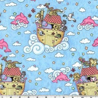 45'' Wide Flannel Noahs Ark Flannel Pastel Blue Fabric By The Yard