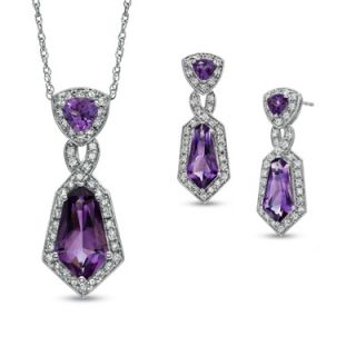 Amethyst and Lab Created White Sapphire Pendant and Earring Set in