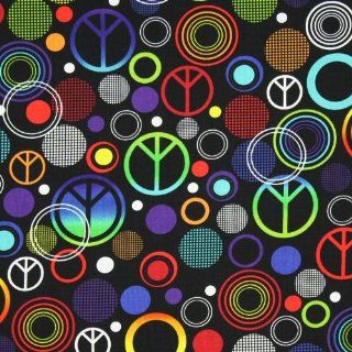 Timeless Treasures Peace Signs Brite, 44 inch (112cm) Wide Cotton Fabric Yardage