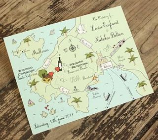 wedding or party map full colour postcard by cute maps