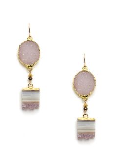 Oval Jasper Druzy & Amethyst Stalactite Earrings by Alanna Bess Jewelry