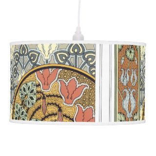 Mustard Gray Coral Mid Century Modern Pattern Hanging Lamps