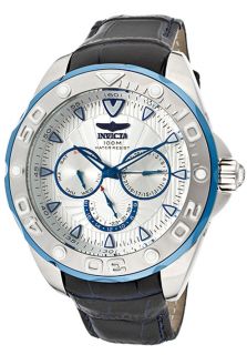 Invicta 12249  Watches,Mens Pro Diver/Elegant Ocean Silver Dial Navy Blue Genuine Leather, Casual Invicta Quartz Watches
