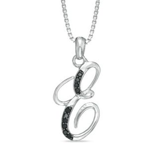 Enhanced Black Diamond Accent E Initial Pendant in Sterling Silver