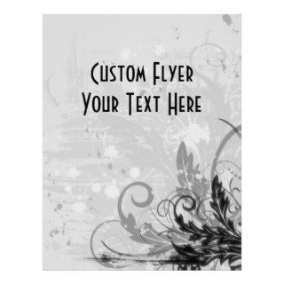 Grunge Floral Design   Light Grey B&W Custom Flyer