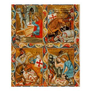 Book painting of the Middle Ages knight representa Poster