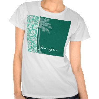 Tropical Seafoam Green Damask T shirts