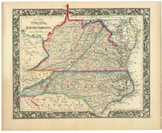 Civil War Map Reprint County map of Virginia, and North Carolina.   Prints
