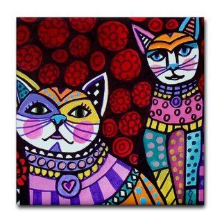 White Cat Art Tile Coaster   Decorative Tiles