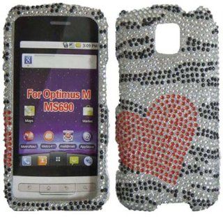 Hard Full Diamond Heart Zebra Shell Case Cover Accessory for LG Optimus M MS690 with Free Gift Aplus Pouch Cell Phones & Accessories