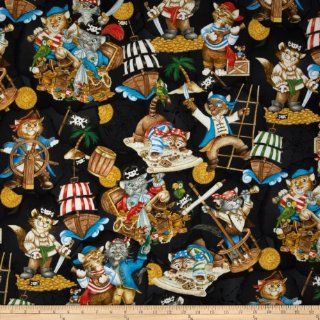 Pawrate's Cove Pirate Cats Black Fabric