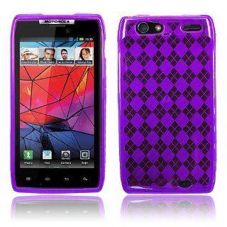 Motorola Droid RAZR 4G XT912   Purple Checker Argyle Transparent TPU Flex Skin Case [AccessoryOne Brand] Cell Phones & Accessories