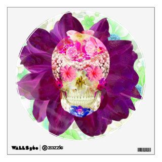 Girly Floral Sugar Skull Cute Pink Teal Flowers Wall Graphics