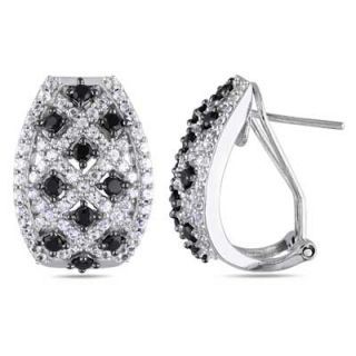 Black Spinel and Lab Created White Sapphire Omega Hoop Earrings in