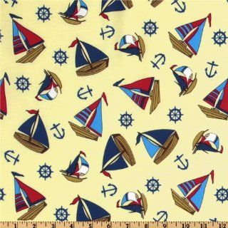 44'' Wide Ships Ahoy Nautical Toss Yellow Fabric By The Yard