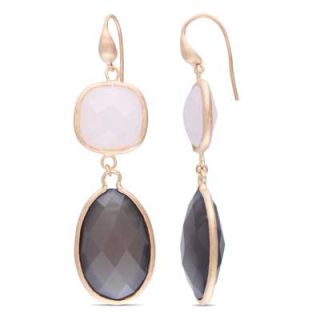 Sofia B Grey Agate and Rose Quartz Drop Earrings in Brass with 18K