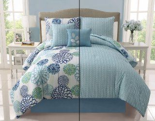 Victoria Classics Cameron 5 Piece Reversible Comforter Set, Full/Queen, Blue  