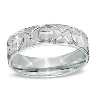Mens 6.0mm Comfort Fit Cross Wedding Band in Sterling Silver   Zales