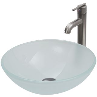 VIGO 6 in D White Frost and Brush Nickel Glass Round Vessel Sink with Faucet