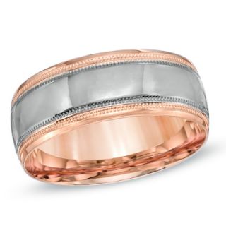 Mens 8.0mm Comfort Fit Wedding Band in 10K Rose Gold and Charcoal