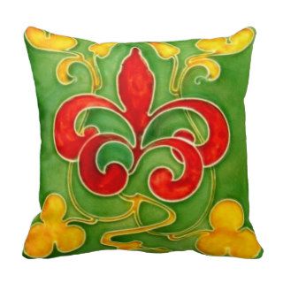 Reversible Antique Arts and Crafts Tile Pillow