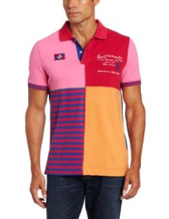 Faconnable Men's Nautical Colorblock Polo, Pink/Red/Stripes/Orange, X Large at  Mens Clothing store