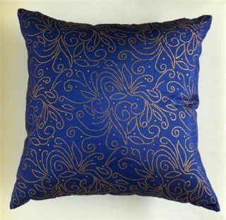 2 Pcs Blue Decorative Throw Pillow Covers 18 X 18 Beaded Vine Pattern   Blue Silk Pillow Covers