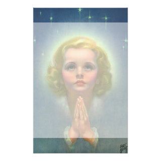 Vintage Religion, Angelic Girl Child Praying Halo Customized Stationery