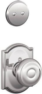 Schlage F94GEO625CAM Bright Chrome Camelot Georgian Knob Dummy Interior Pack with Deadbolt Cover Plate and Decorative Camelot Rose   Door Hardware  