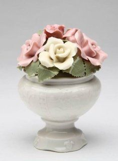 4.625 inch White Pot Containing Pink and White Roses Ceramic Figurine   Decorative Hanging Ornaments