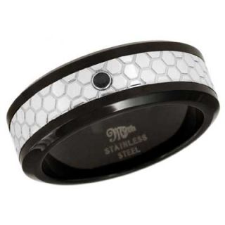 Mens Enhanced Black Diamond Accent Solitaire Wedding Band in Two Tone