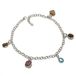 Sima K 4.98ct Multigem Sterling Silver 10" Anklet with 6 Charms