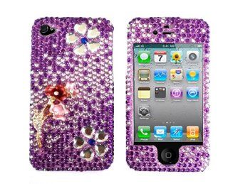 3D FULL DIAMOND CASE FLOWERS PURPLE Faceplate Hard Plastic Protector Snap On Cover Case for iPhone 4 G S 4G 4GS (Verizon/AT&T/Sprint) Cell Phones & Accessories