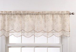 Stylemaster Renaissance Home Fashion Reese Embroidered Sheer Layered Scalloped Valance, 55 Inch by 17 Inch, Bisque   Window Treatment Valances